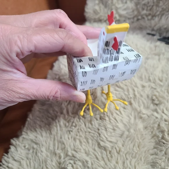 Colorful Chicken Figurine Set, Shelf Sitter, Navajo Signed Wood Chicken, Dept 56 - Picture 4 of 13